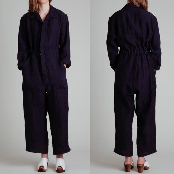 Moskiddos Linen Jumpsuit Navy Long Sleeve Lagenlook Size 1 / US Small - Medium